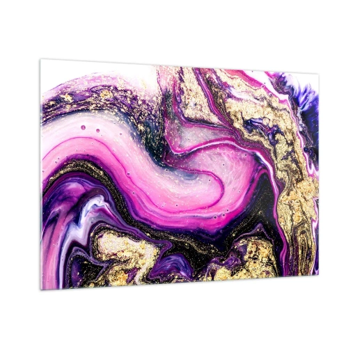 Impression sur verre - Image sur verre - Une composition abstraite dans des tons de violet et d'or. - 100x70cm - Un instant dans les coulisses - Décoration murale moderne pour le salon et la chambre ARTTOR