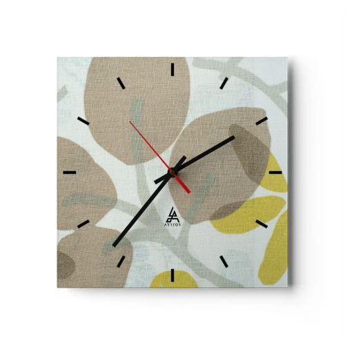 Horloge murale - Pendule murale - Feuilles abstraites dans les tons beige et jaune - 30x30cm - Composition en plein soleil - Décoration murale moderne pour le salon et la chambre ARTTOR