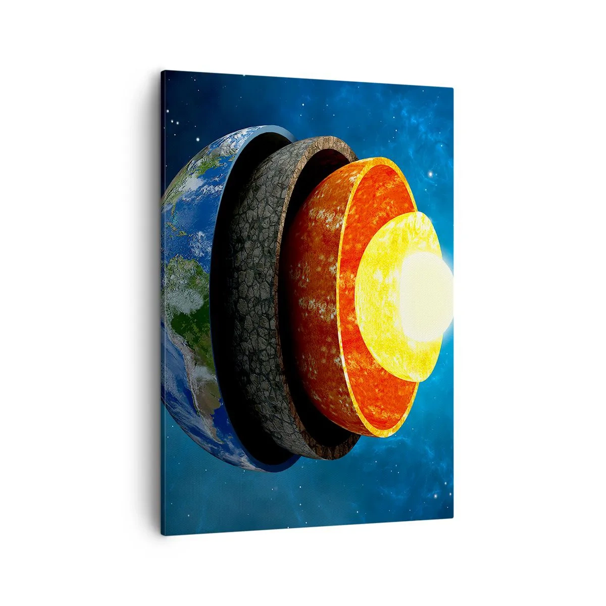 Impression sur toile - Image sur toile - Une coupe transversale de la Terre montrant ses couches dans l'espace. - 50x70cm - Voyage au centre de la terre - Décoration murale moderne pour le salon et la chambre ARTTOR