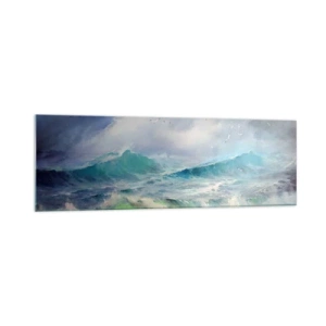 Impression sur verre - Image sur verre - De grosses vagues sur l'océan - 160x50cm - "Le tourbillon hurlait de triomphe..." - Décoration murale moderne pour le salon et la chambre ARTTOR