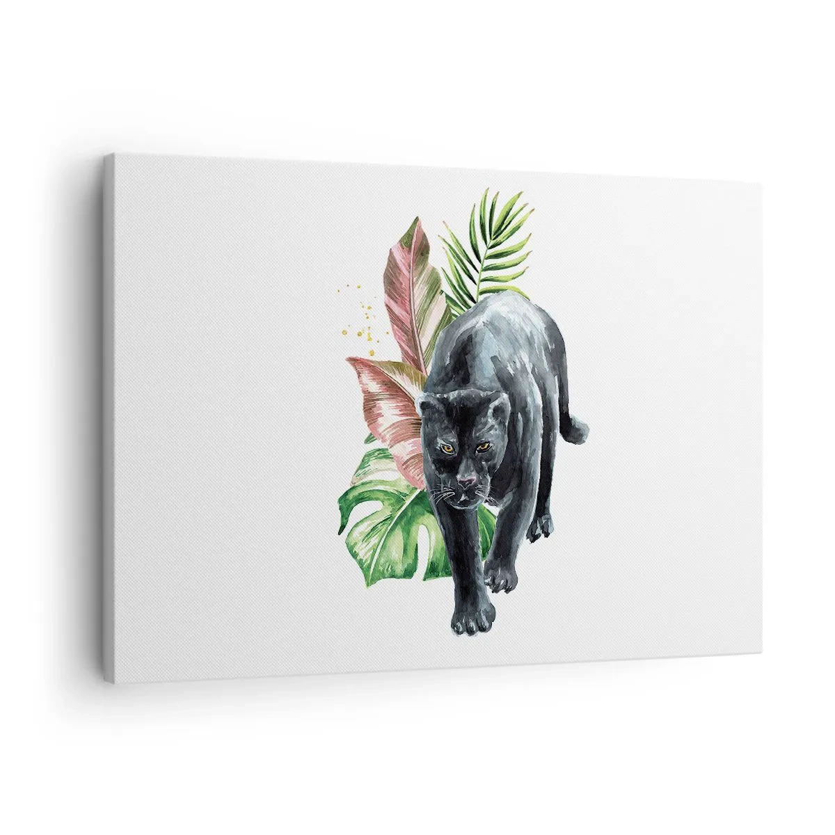 Impression sur toile - Image sur toile - Panthère noire entourée de feuilles tropicales - 70x50cm - Sauvagerie du coeur - Décoration murale moderne pour le salon et la chambre ARTTOR