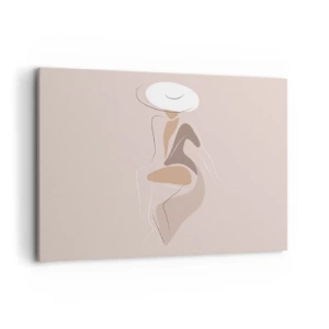 Impression sur toile - Image sur toile - Silhouette minimaliste d'une femme portant un chapeau - 100x70cm - Être une dame - Décoration murale moderne pour le salon et la chambre ARTTOR