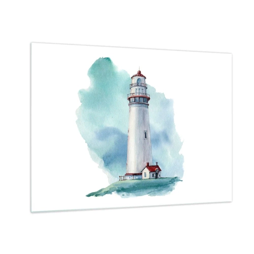 Impression sur verre - Image sur verre - Un phare contre un ciel bleu aquarelle - 70x50cm - La douce sœur du bleu - Décoration murale moderne pour le salon et la chambre ARTTOR