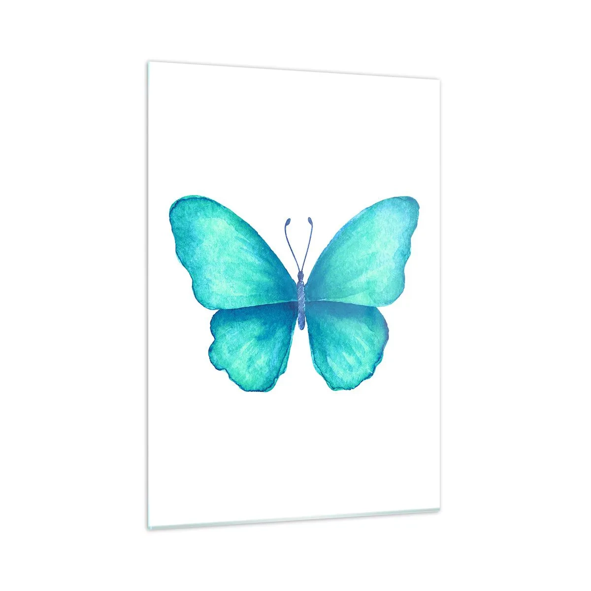 Impression sur verre - Image sur verre - Papillon bleu en style aquarelle sur fond blanc - 50x70cm - Nature turquoise - Décoration murale moderne pour le salon et la chambre ARTTOR
