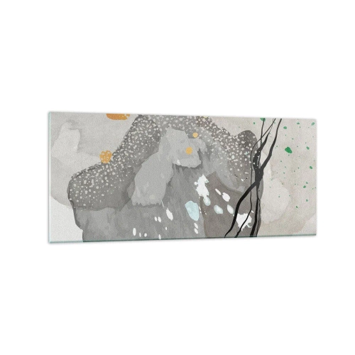 Impression sur verre - Image sur verre - Formes organiques dans des tons de gris avec des accents de noir et d'or - 120x50cm - Composition organique - Décoration murale moderne pour le salon et la chambre ARTTOR