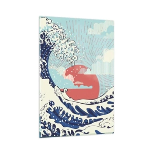 Impression sur verre - Image sur verre - Vagues de l'océan et coucher de soleil à la japonaise - 80x120cm - D'une inspiration japonnaise - Décoration murale moderne pour le salon et la chambre ARTTOR