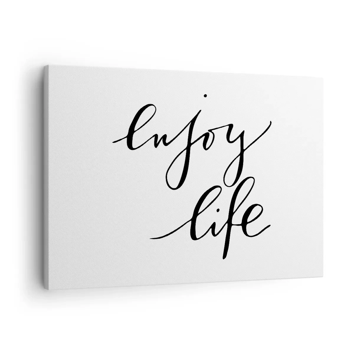 Impression sur toile - Image sur toile - La citation «Profitez de la vie» en calligraphie noire sur fond blanc - 70x50cm - Rien à ajouter.... - Décoration murale moderne pour le salon et la chambre ARTTOR