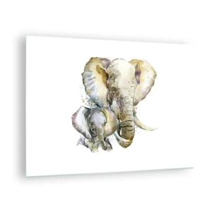 Impression sur verre - Image sur verre - Éléphants artistiques en style aquarelle sur fond blanc - 70x50cm - Rien ne peut égaler maman - Décoration murale moderne pour le salon et la chambre ARTTOR