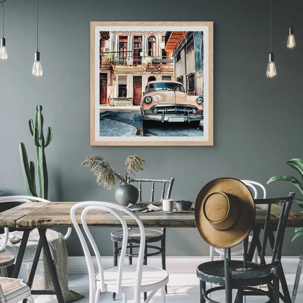 Affiche dans un chêne clair - Poster - Sieste à La Havane - 50x50 cm