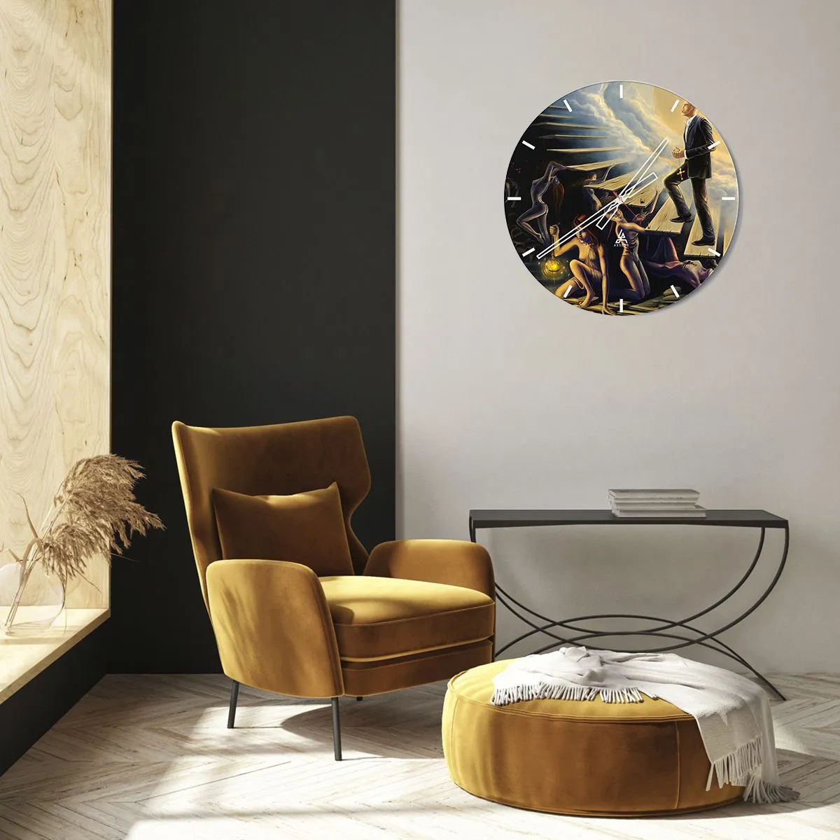 Horloge murale - Pendule murale - Figures symboliques dans les escaliers dans la lumière et l'obscurité - 30x30cm - Voyage dantesque vers la lumière - Décoration murale moderne pour le salon, la cuisine et la chambre ARTTOR