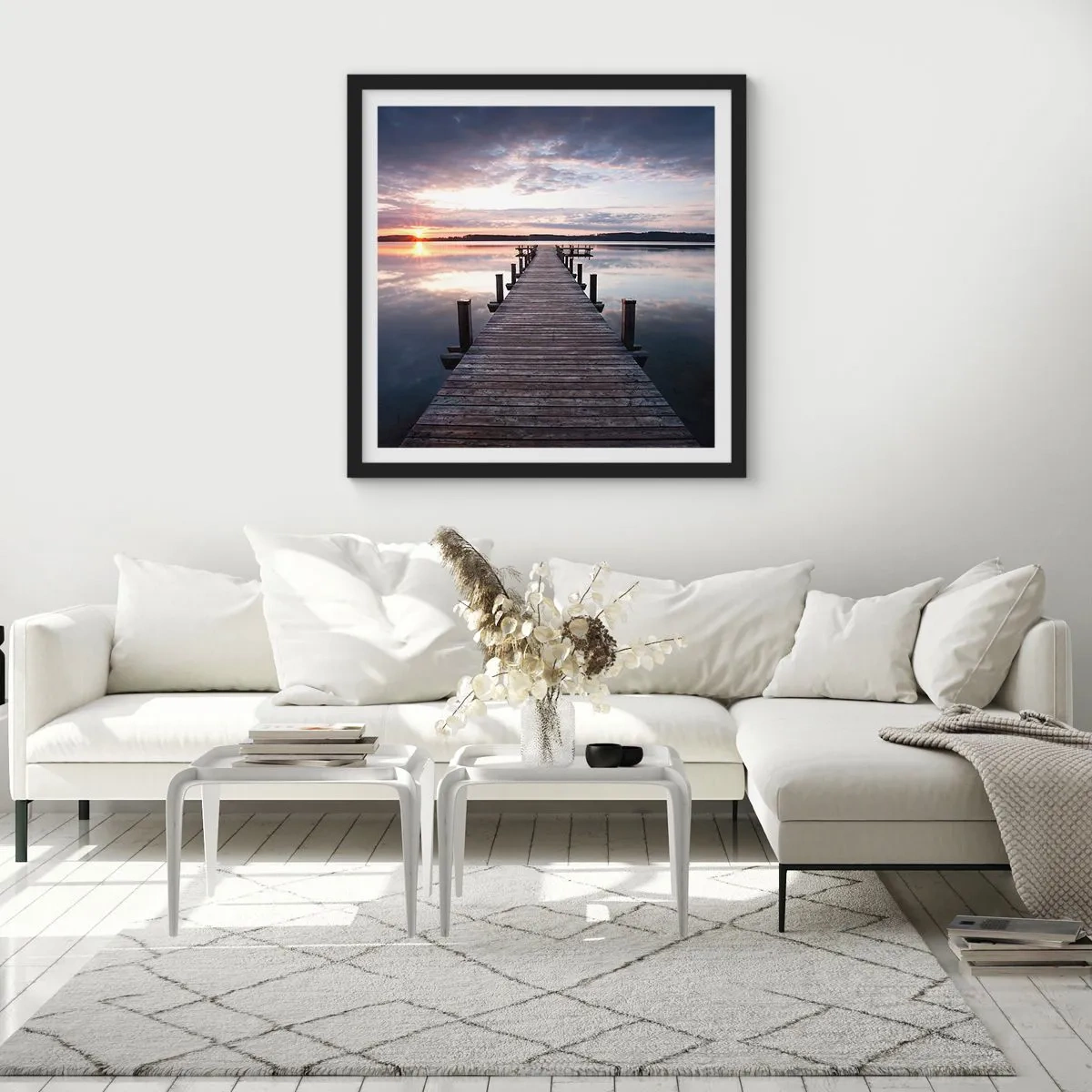 Affiche dans un cadre noir - Poster - Une frontière tranquille entre le jour et la nuit - 60x60 cm