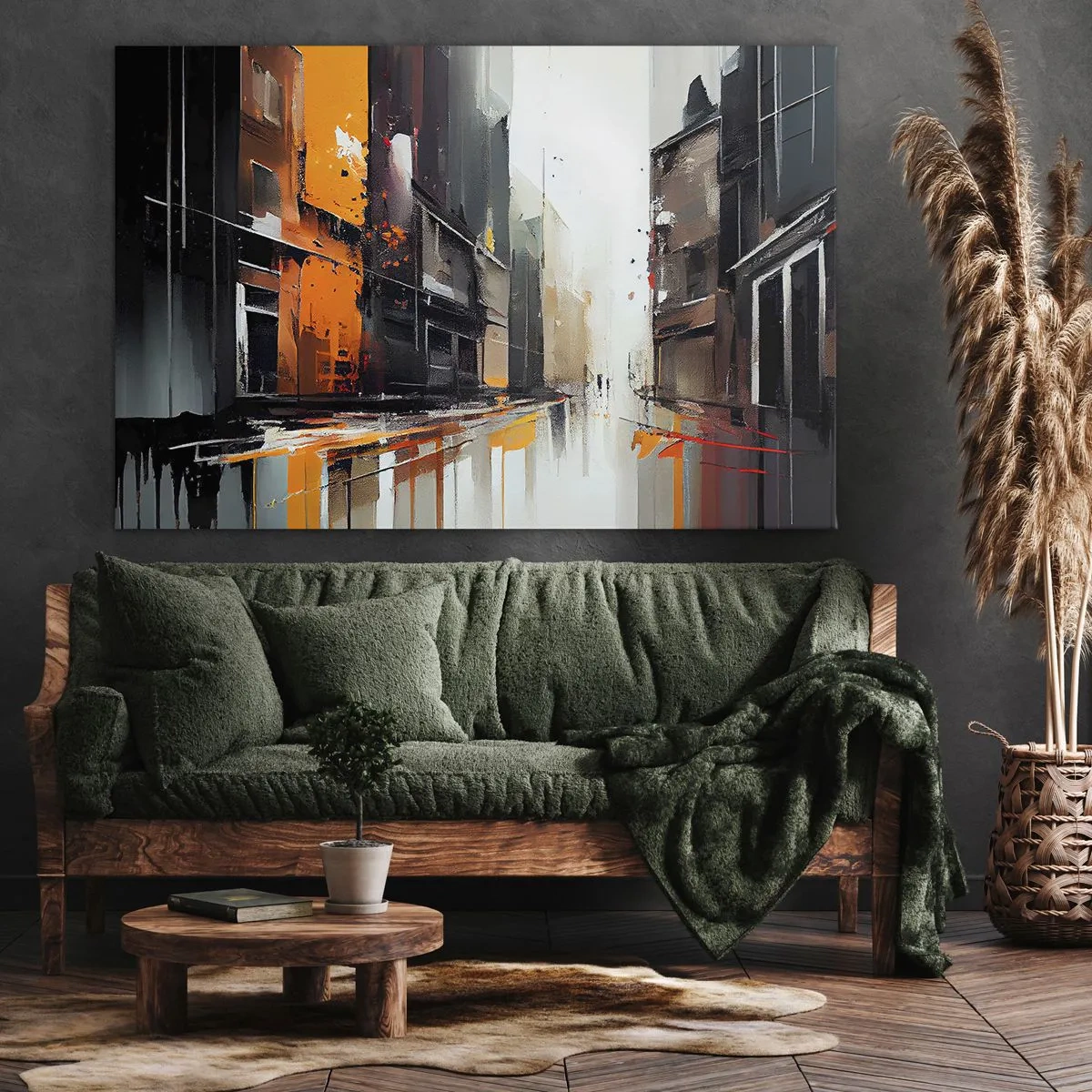 Impression sur toile - Image sur toile - Vue abstraite d'une rue de la ville sous la pluie - 70x50cm - Jour de pluie - Décoration murale moderne pour le salon et la chambre ARTTOR