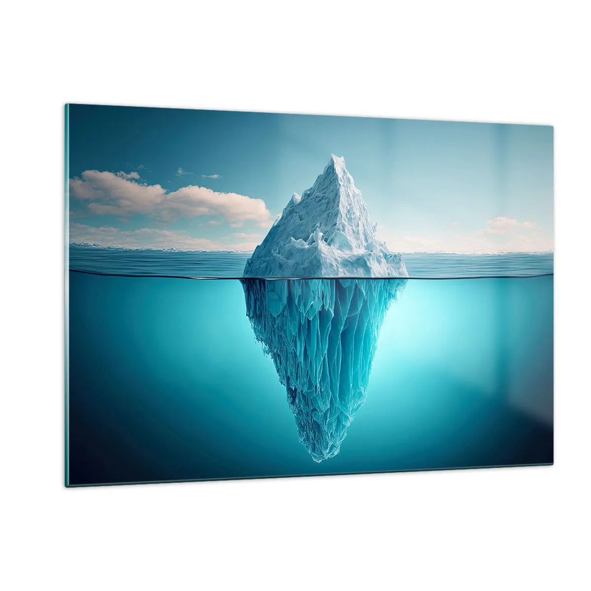 Impression sur verre - Image sur verre - Un iceberg flottant dans l'océan dont une partie est visible sous l'eau. - 120x80cm - Reine de Glace - Décoration murale moderne pour le salon et la chambre ARTTOR