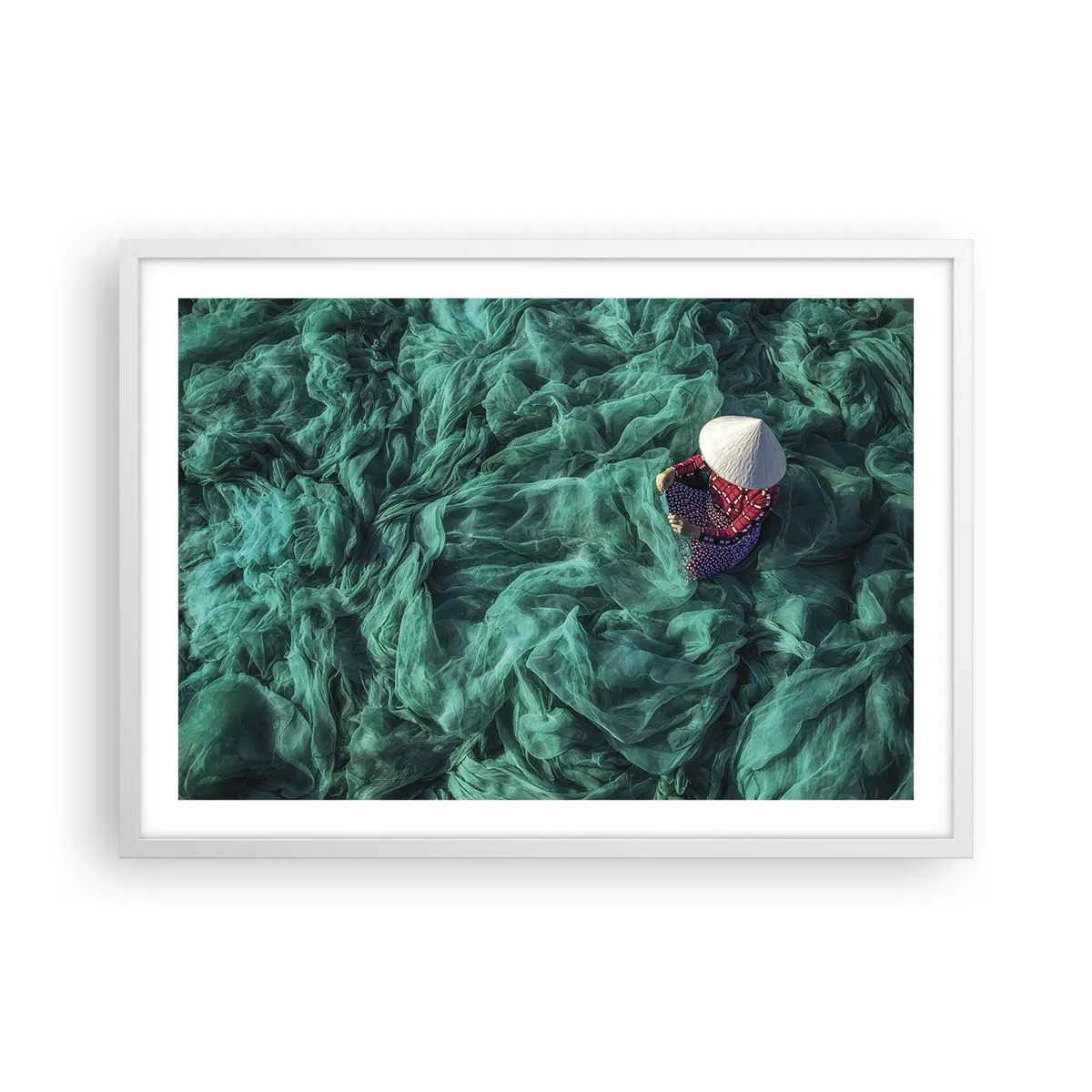 Affiche dans un cadre blanc - Poster - Dans une mer de filet - 70x50 cm