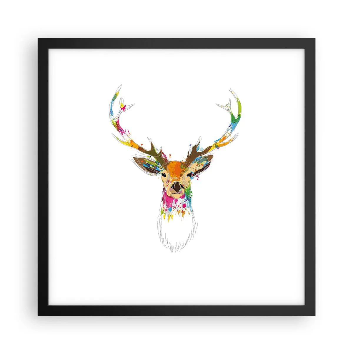 Affiche dans un cadre noir - Poster - Un cerf doux baigné de couleur - 40x40 cm