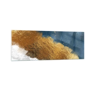 Impression sur verre - Image sur verre - Une composition abstraite dans des tons d'or, de bleu et de blanc. - 140x50cm - Les couleurs de l’été - Décoration murale moderne pour le salon et la chambre ARTTOR