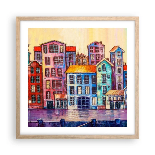 Affiche dans un chêne clair - Poster - Une ville comme dans un conte de fées - 50x50 cm