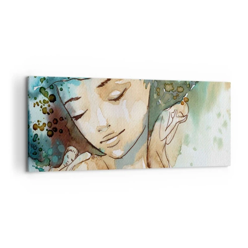 Impression sur toile - Image sur toile - Portrait d'une femme aux couleurs délicates de l'aquarelle - 120x50cm - Lady in blue - Décoration murale moderne pour le salon et la chambre ARTTOR