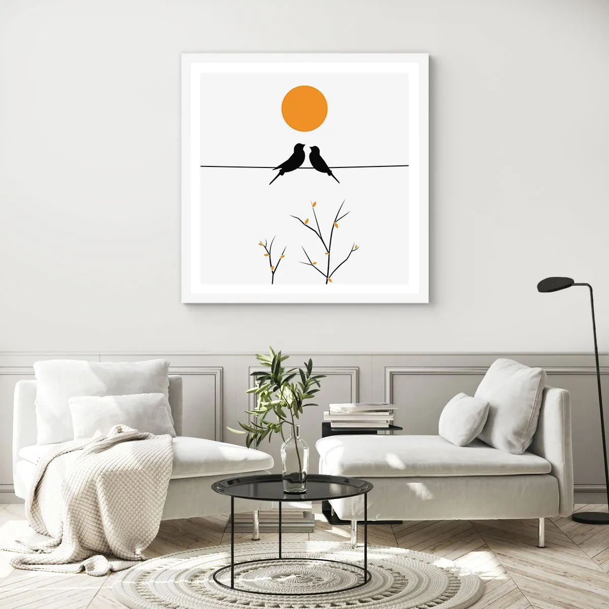 Affiche dans un cadre blanc - Poster - Soirée pour rossignols - 60x60 cm