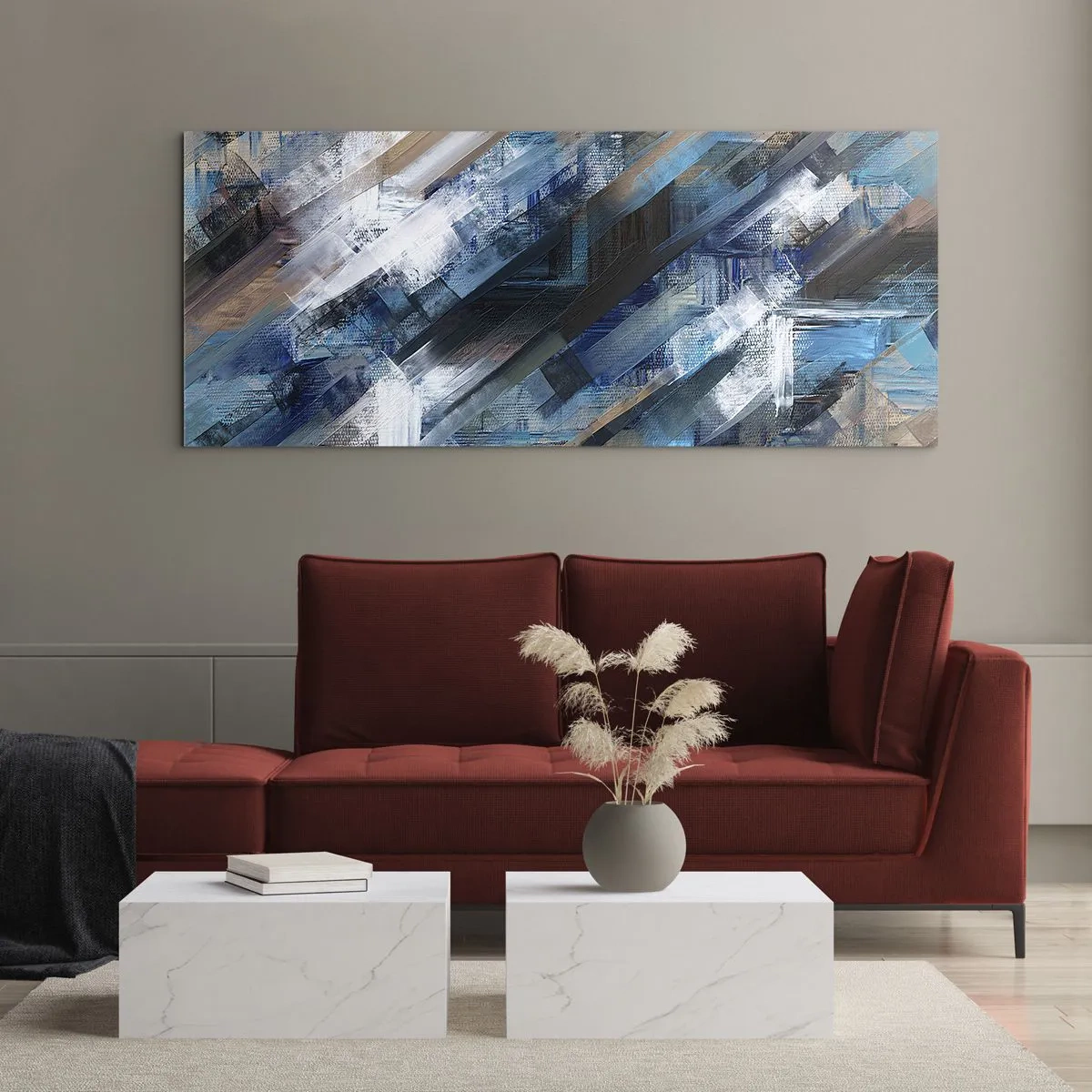 Impression sur verre - Image sur verre - Diagonale de bleus - 100x40 cm