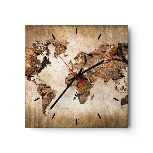 Horloge murale - Pendule murale - Une carte du monde dans un style rustique en bois - 30x30cm - Découverte du monde - Décoration murale moderne pour le salon et la chambre ARTTOR