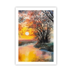 Affiche - Poster - Coucher de soleil sur une rivière avec des arbres - 50x70cm - Climats de printemps - Décoration murale moderne pour le salon et la chambre ARTTOR