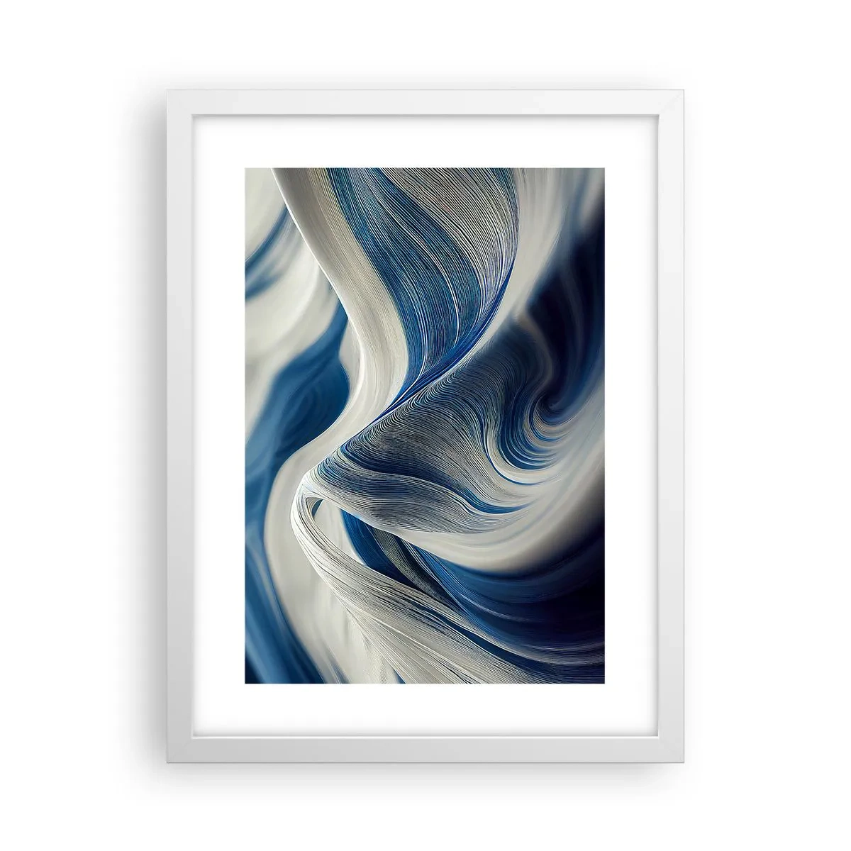 Affiche dans un cadre blanc - Poster - La fluidité du bleu et du blanc - 30x40 cm
