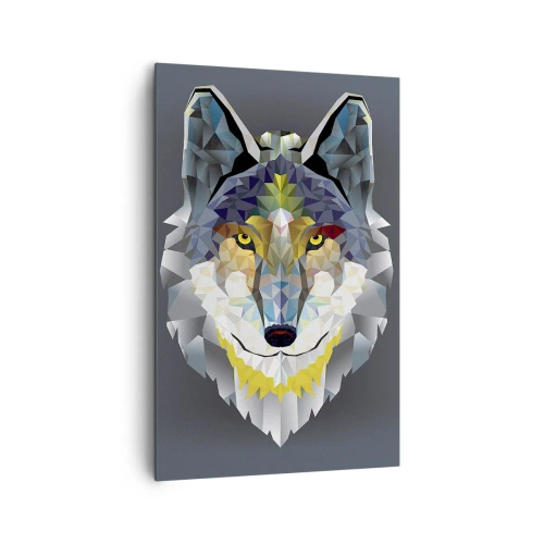 Impression sur toile - Image sur toile - Image géométrique d'un loup sur fond gris - 80x120cm - On parle du loup - Décoration murale moderne pour le salon et la chambre ARTTOR