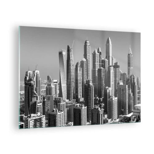 Impression sur verre - Image sur verre - Panorama noir et blanc des gratte-ciels de la ville - 70x50cm - Ville sur le désert - Décoration murale moderne pour le salon et la chambre ARTTOR