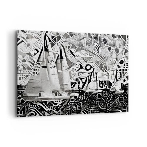 Impression sur toile - Image sur toile - Voiliers abstraits dans une composition monochrome - 120x80cm - Entre les vagues - Décoration murale moderne pour le salon et la chambre ARTTOR