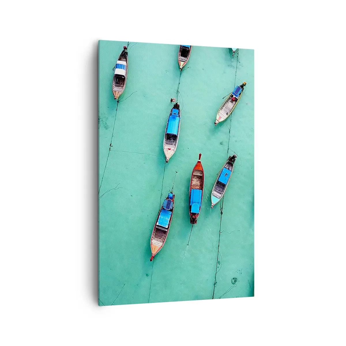 Impression sur toile - Image sur toile - Vue aérienne de bateaux sur une eau turquoise - 80x120cm - Dans une attente jouyeuse - Décoration murale moderne pour le salon et la chambre ARTTOR