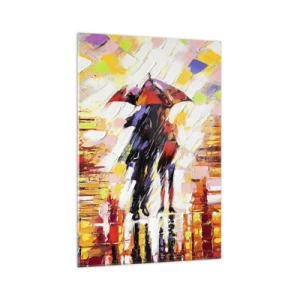 Impression sur verre - Image sur verre - Une scène abstraite d'une promenade sous un parapluie par une nuit pluvieuse. - 70x100cm - Ensemble à travers la nuit et la pluie - Décoration murale moderne pour le salon et la chambre ARTTOR