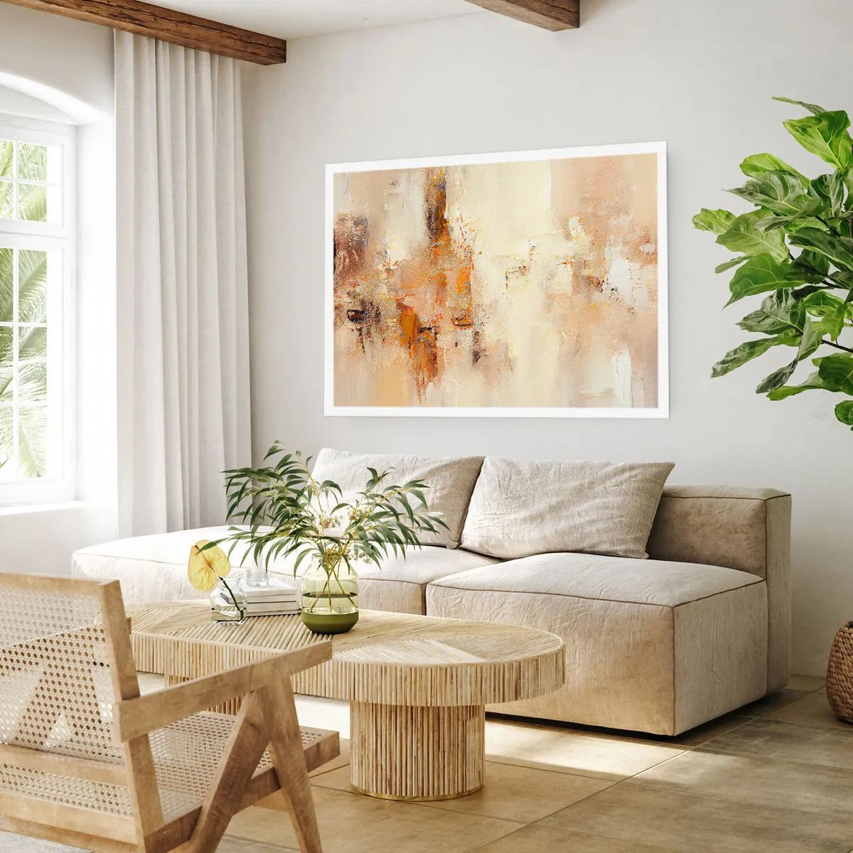 Affiche - Poster - Une composition abstraite dans des tons chauds de jaune et de marron. - 100x70cm - Âme de l'ambre - Décoration murale moderne pour le salon et la chambre ARTTOR