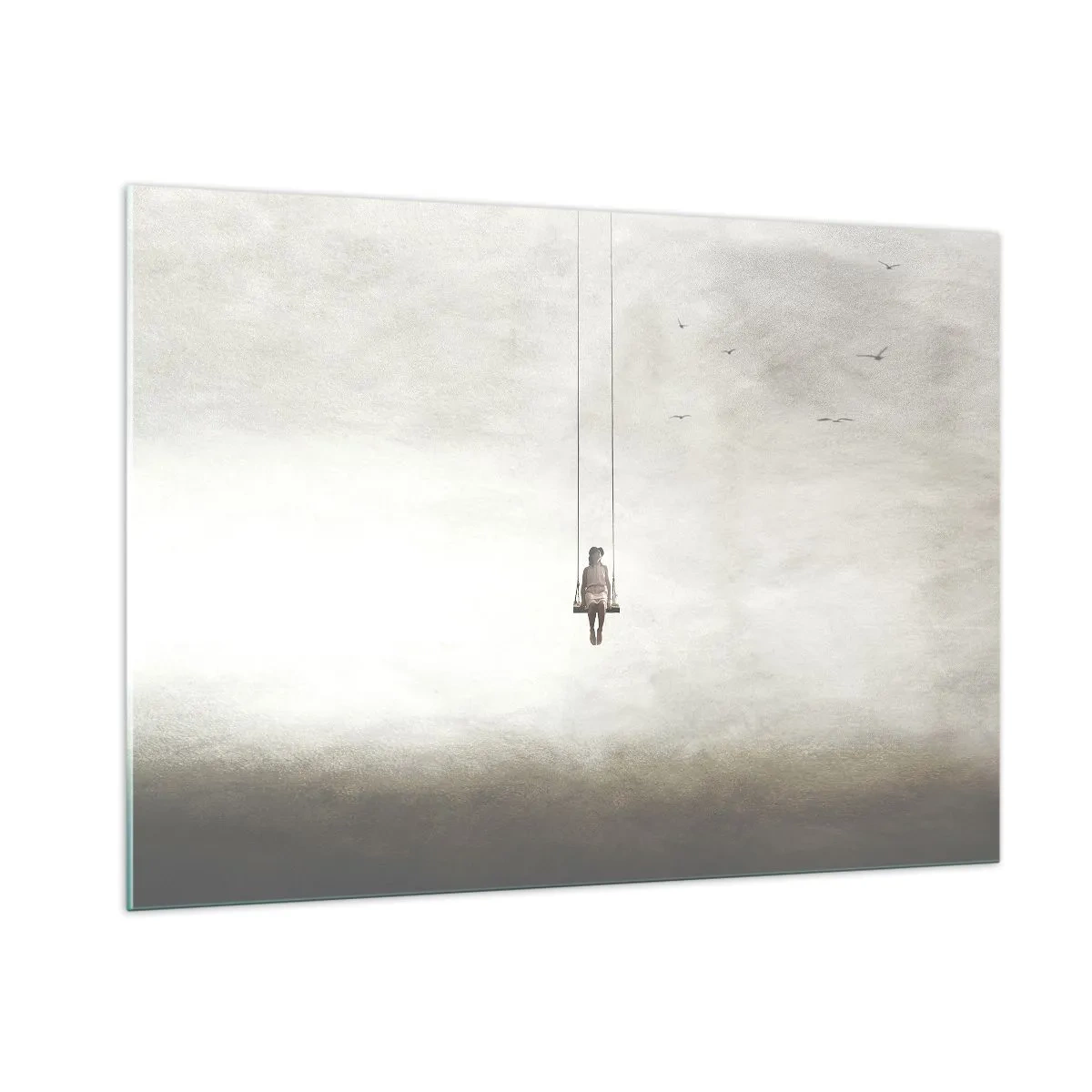 Impression sur verre - Image sur verre - Une silhouette sur une balançoire suspendue dans le ciel - 100x70cm - Enfant en nous - Décoration murale moderne pour le salon et la chambre ARTTOR