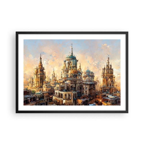Affiche dans un cadre noir - Poster - Tours architecturales dans les rayons du soleil couchant - 70x50cm - Ville des villes - Décoration murale moderne pour le salon et la chambre ARTTOR