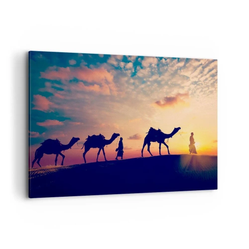 Impression sur toile - Image sur toile - Une caravane de chameaux errant dans le désert au coucher du soleil - 100x70cm - L'esprit mystérieux de l'Orient - Décoration murale moderne pour le salon et la chambre ARTTOR