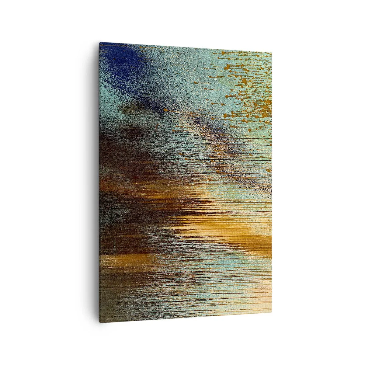 Impression sur toile - Image sur toile - Une composition abstraite de couleurs dans des tons d'or, de marron et de bleu. - 70x100cm - Une composition de couleirs non fortuite - Décoration murale moderne pour le salon et la chambre ARTTOR