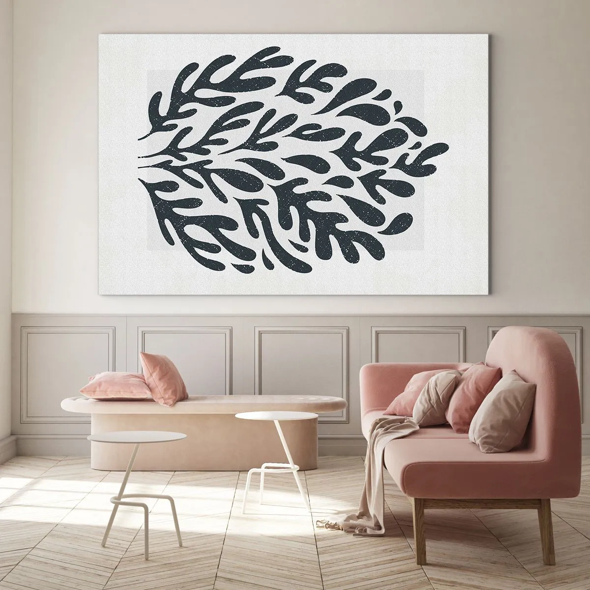 Impression sur verre - Image sur verre - Forme organique noire sur fond blanc - 70x50cm - Formes de la nature - Décoration murale moderne pour le salon et la chambre ARTTOR