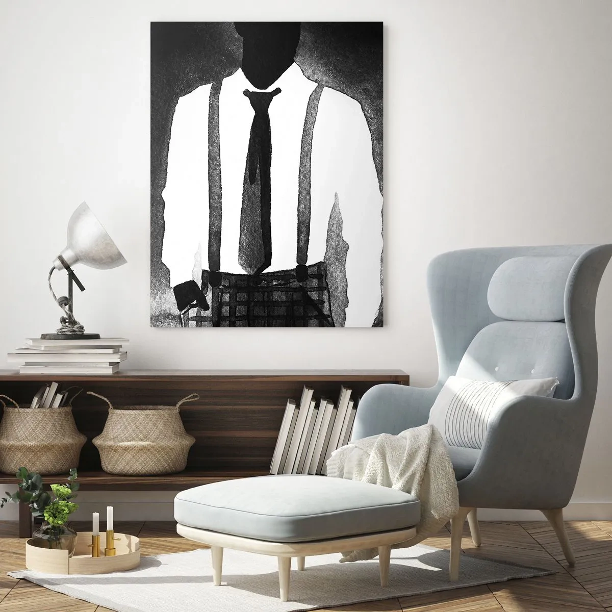 Impression sur verre - Image sur verre - Personnages de style noir, élégance et mystère en noir et blanc - 70x100cm - Ambiance noire - Décoration murale moderne pour le salon et la chambre ARTTOR