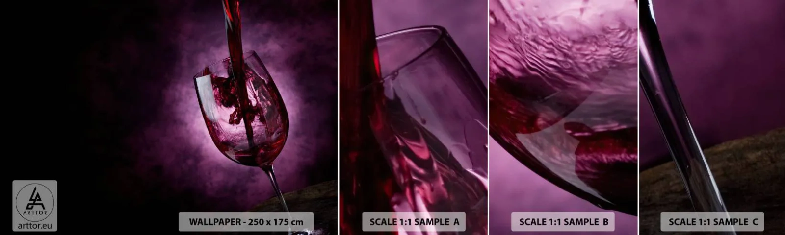 Échantillon de Papier Peint Autocollant Deluxe Sticker - Écarlate? Carmin? Non, rubis. - Verre, Vin rouge, Morceau - 100x30 cm