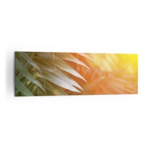 Impression sur toile - Image sur toile - Feuilles de palmier dans les rayons du soleil couchant - 160x50cm - Matinée dans la jungle - Décoration murale moderne pour le salon et la chambre ARTTOR