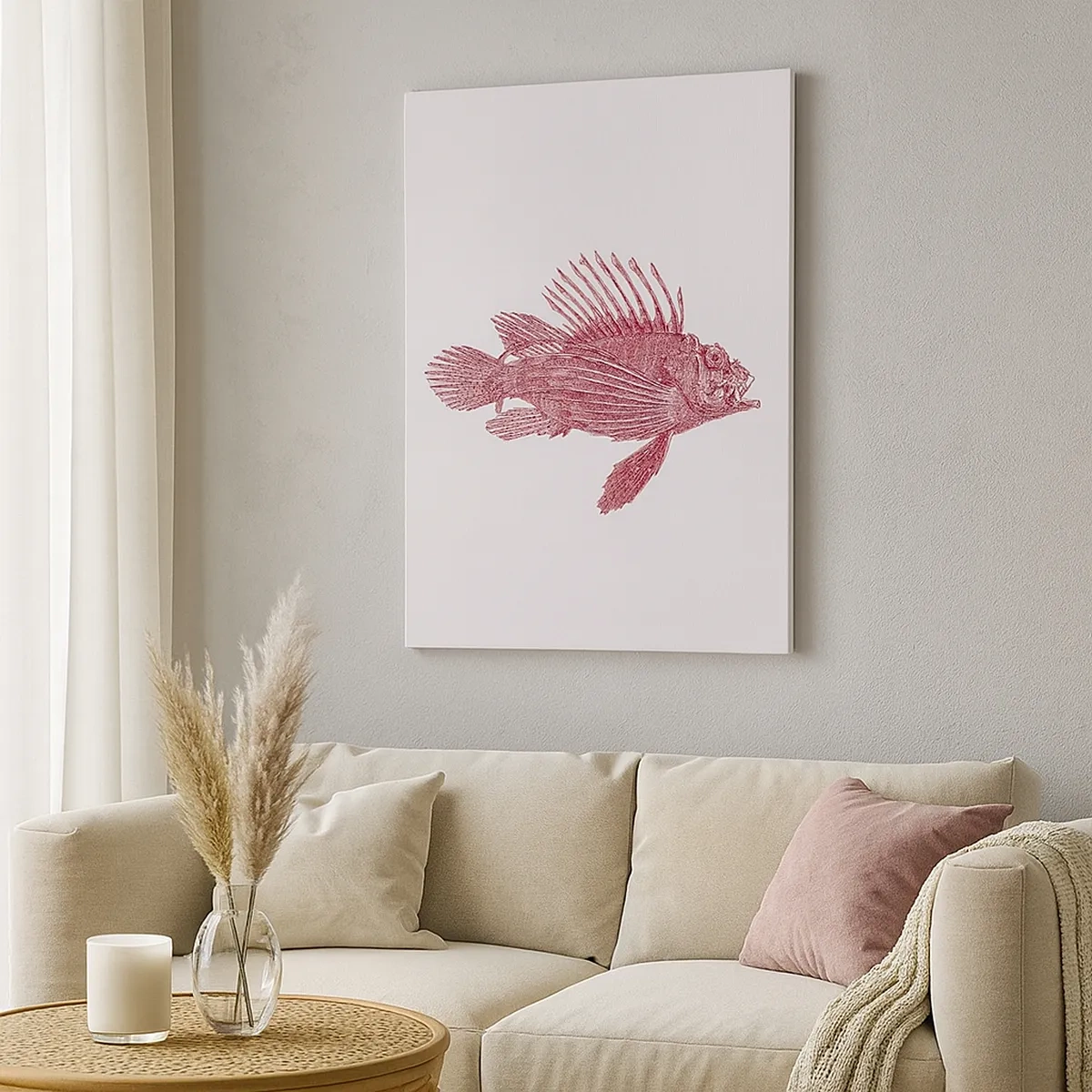 Impression sur toile - Image sur toile - Dessin d'un poisson dans une teinte rouge - 50x70cm - Un habitant des eaux exotiques - Décoration murale moderne pour le salon et la chambre ARTTOR