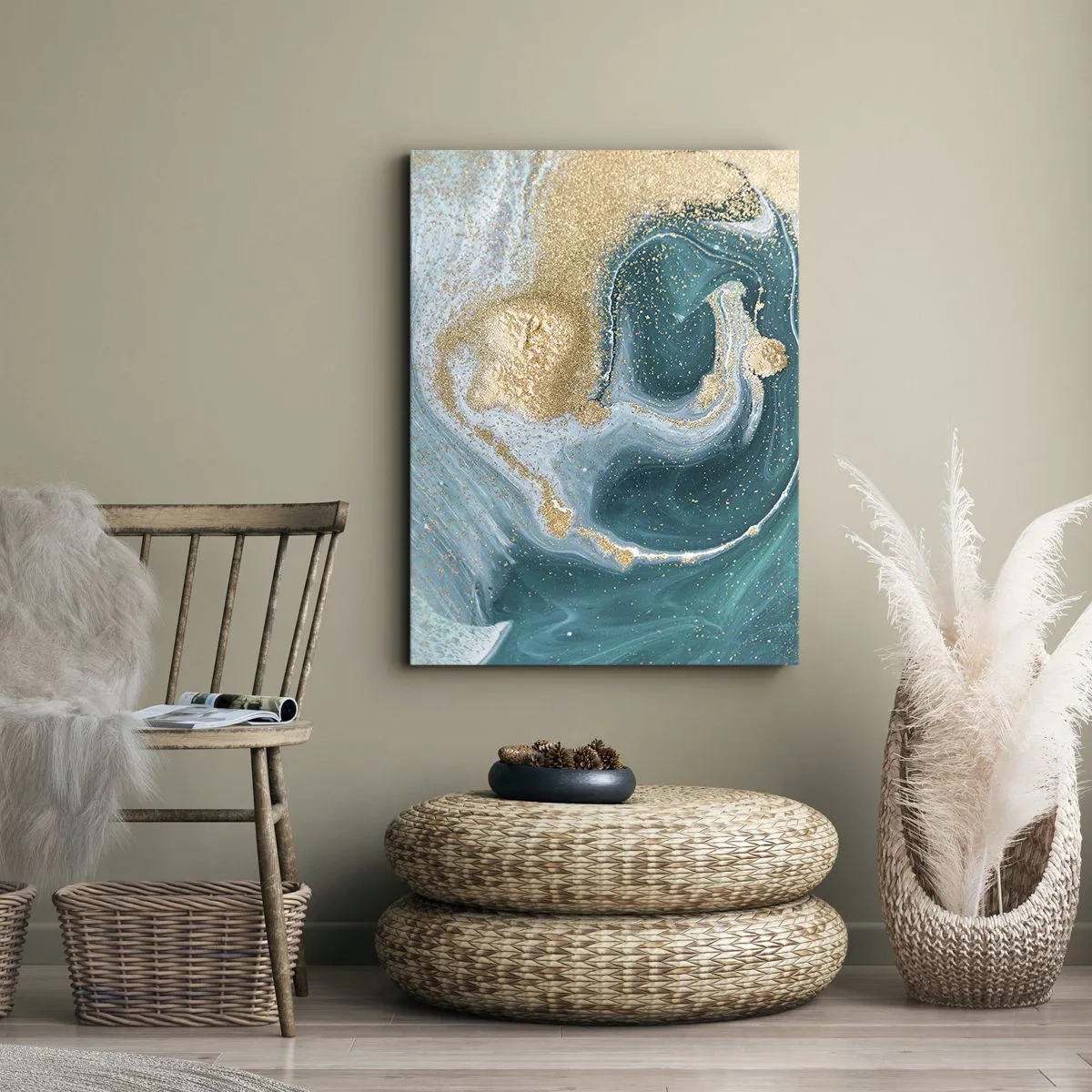 Impression sur toile - Image sur toile - Tourbillon d'or et de turquoise - 45x80 cm