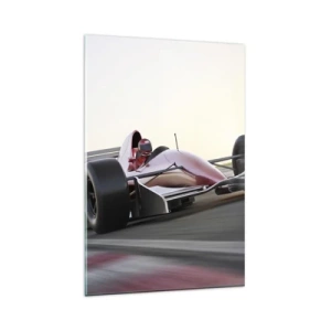 Impression sur verre - Image sur verre - Une voiture de Formule 1 rouge sur une piste de course en conduisant - 80x120cm - Toujours gagnant - Décoration murale moderne pour le salon et la chambre ARTTOR