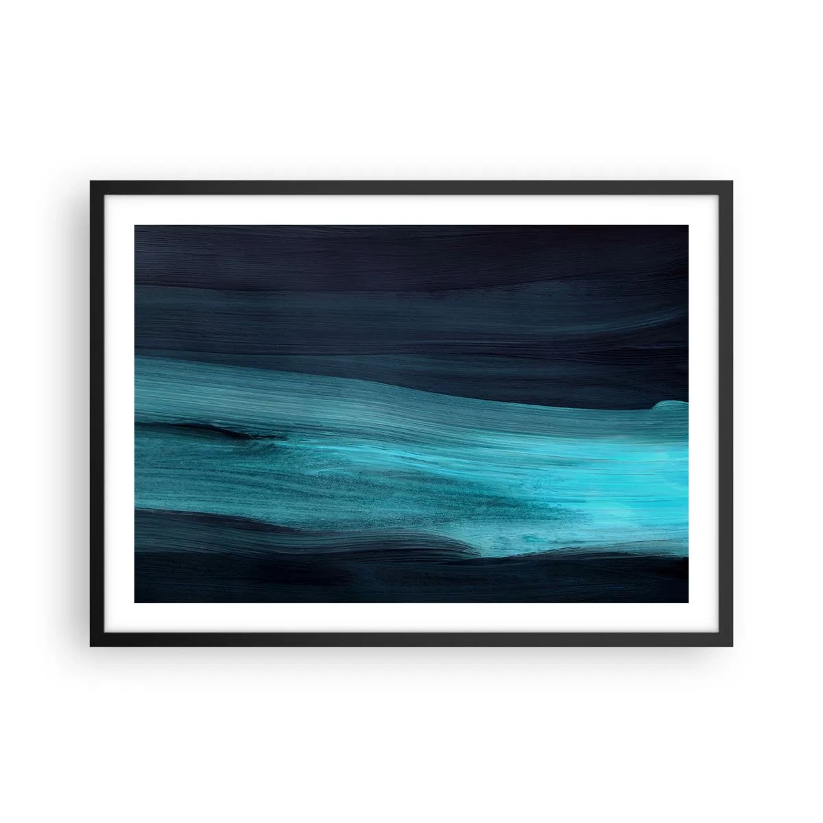 Affiche dans un cadre noir - Poster - De subtiles vagues abstraites dans des tons bleus foncés - 70x50cm - Suivez le courant - Décoration murale moderne pour le salon et la chambre ARTTOR