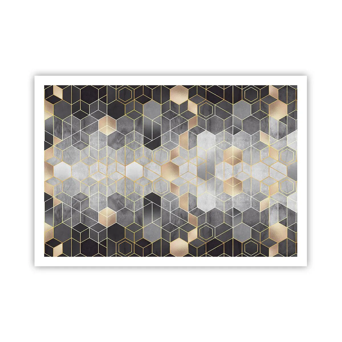 Affiche - Poster - Motif géométrique dans des tons dorés - 100x70cm - Composition de diamants - Décoration murale moderne pour le salon et la chambre ARTTOR