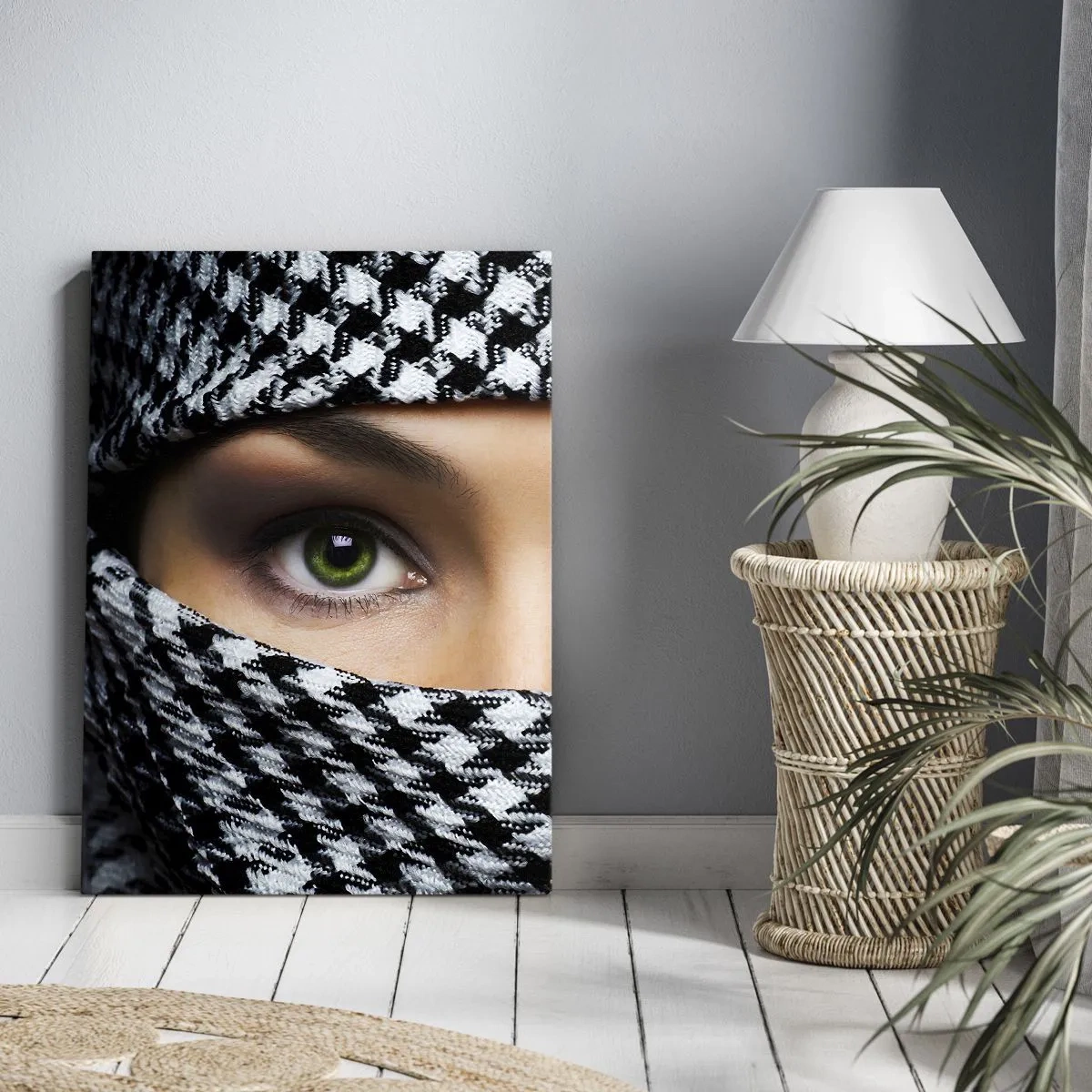 Impression sur toile - Image sur toile - Un portrait d'une beauté voilée aux yeux verts - 45x80 cm