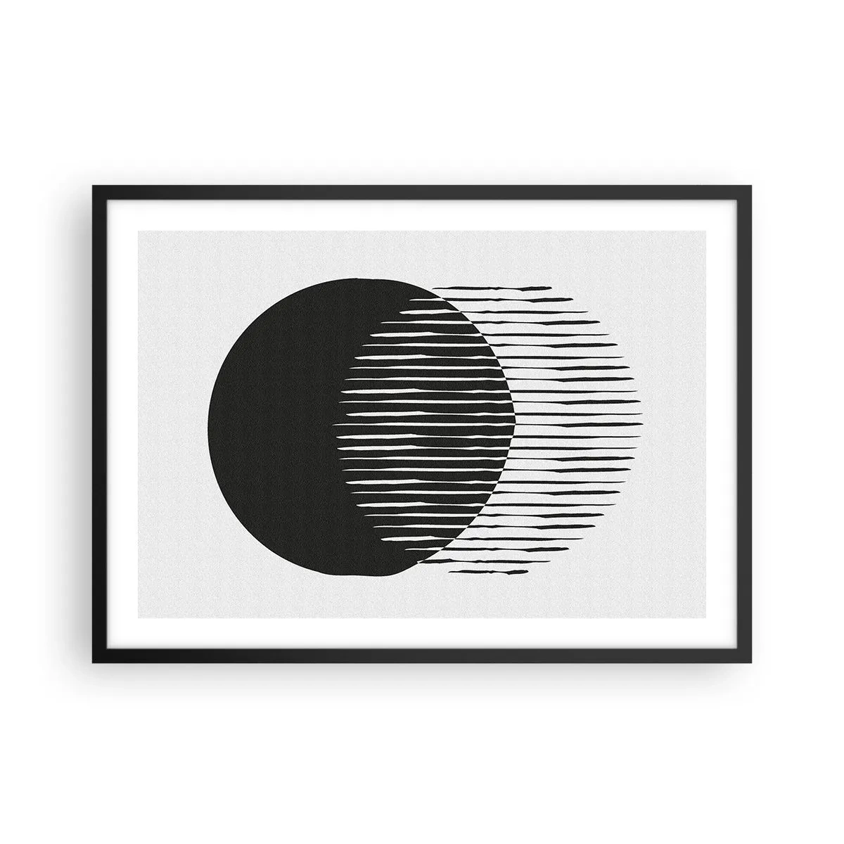 Affiche dans un cadre noir - Poster - Deux cercles superposés avec des lignes noires et blanches - 70x50cm - Son alter ego - Décoration murale moderne pour le salon et la chambre ARTTOR