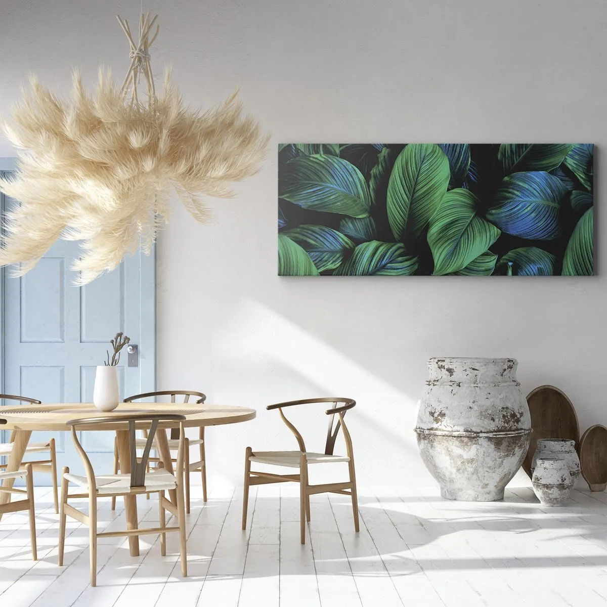 Impression sur toile - Image sur toile - Feuilles vertes dans un style minimaliste - 160x50cm - Dans la foule verte - Décoration murale moderne pour le salon et la chambre ARTTOR