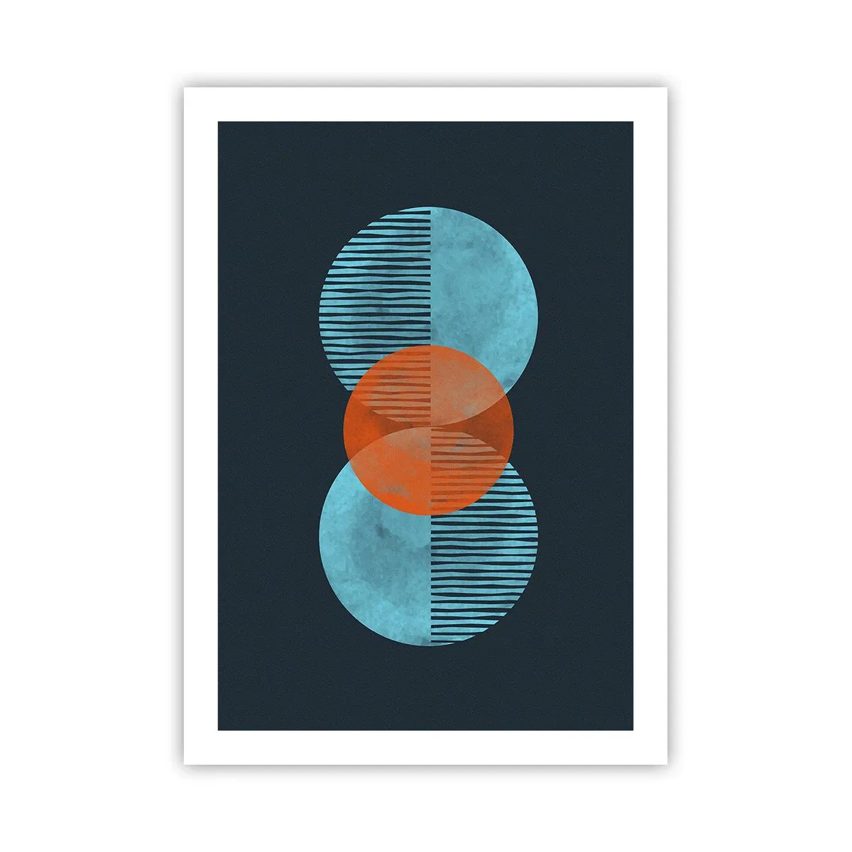Affiche - Poster - Cercles symétriques dans les tons de bleu et d'orange avec des lignes - 50x70cm - Composition symétrique - Décoration murale moderne pour le salon et la chambre ARTTOR